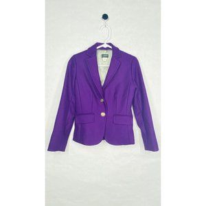 J. Crew Blazer Women Petite 4 Purple 100% Wool Gold Buttons